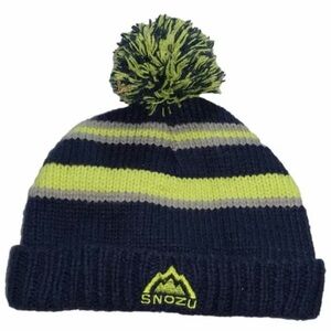 Snozu Kids Blue and Lime Striped Beanie